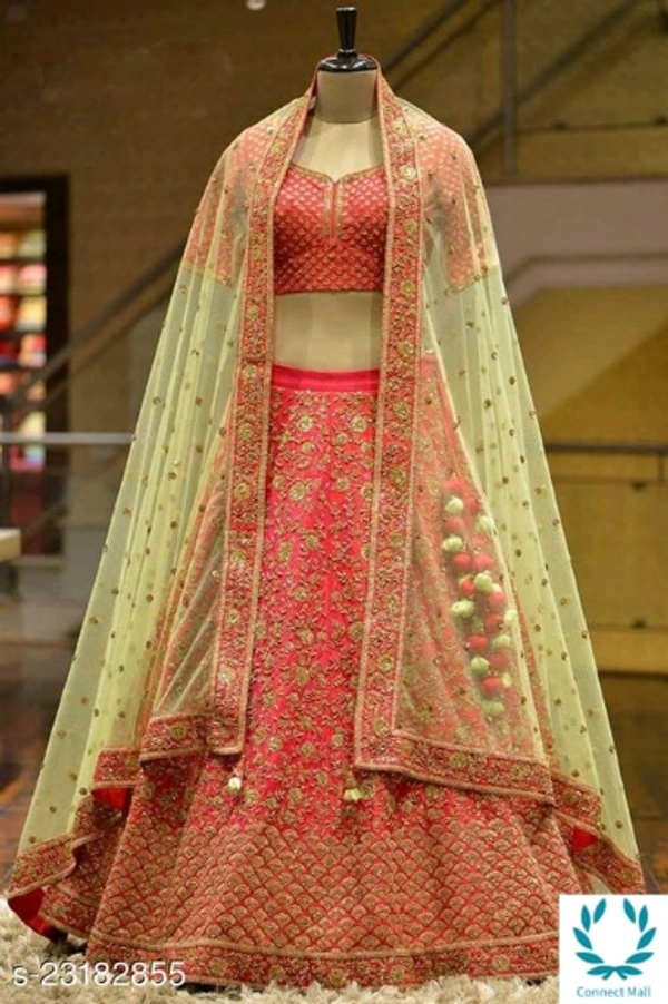 Beautiful Semi Stitched lehenga Choli - Free Size, Red, Silk ,Dupatta Fabric : Net, Embroidered, Multipack :1